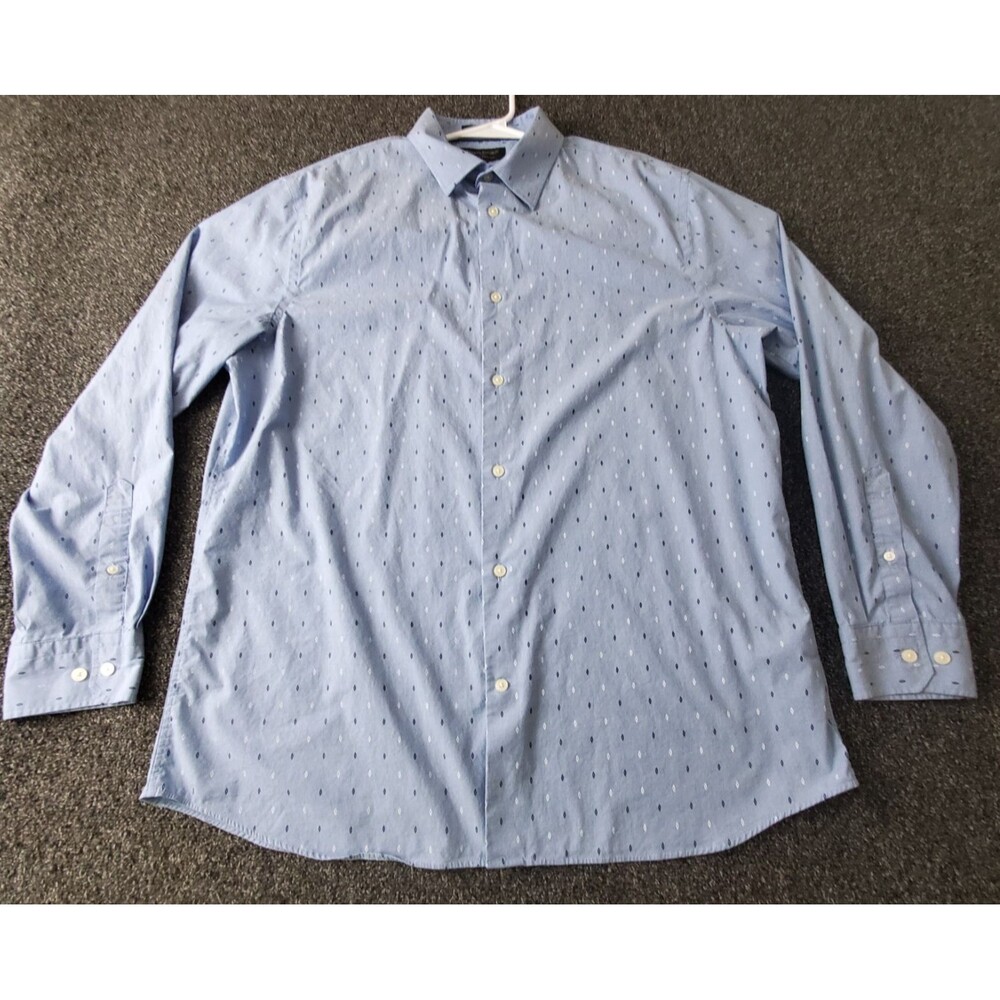 Banana Republic Dress Shirt Men XL Blue Small Print Slim Fit Wrinkle Resistant